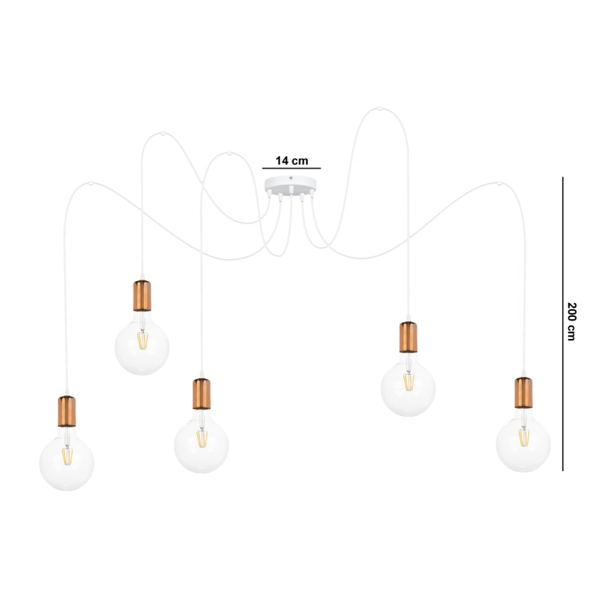 Ljuskrona med textilsladd MIROS 5xE27/60W/230V spindel vit/koppar