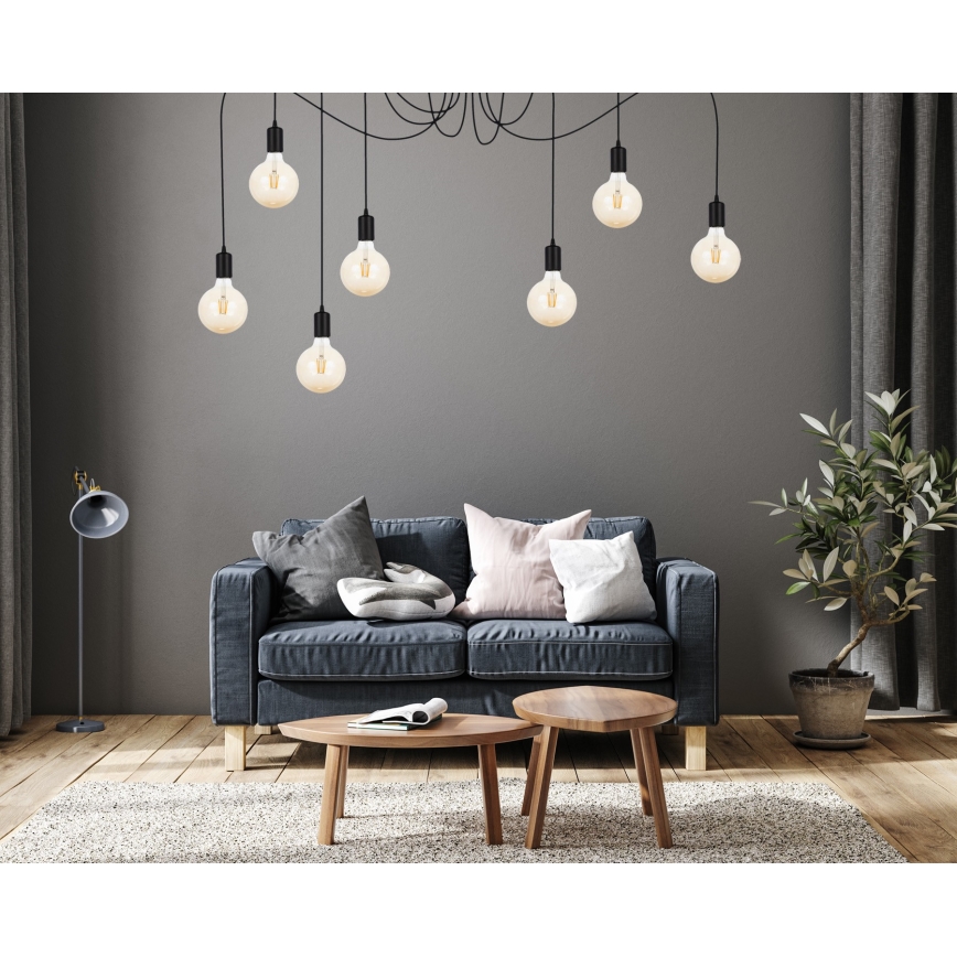 Ljuskrona med textilsladd MIROS 7xE27/60W/230V spindel svart