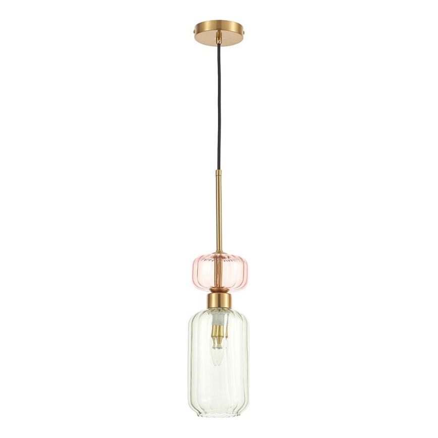 Ljuskrona med textilsladd MOLLY 1xE14/40W/230V diameter 12 cm guld/grön/rosa