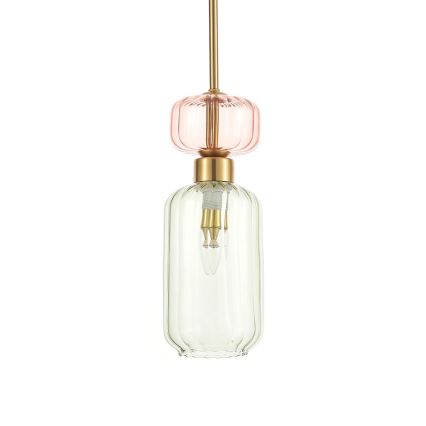 Ljuskrona med textilsladd MOLLY 1xE14/40W/230V diameter 12 cm guld/grön/rosa