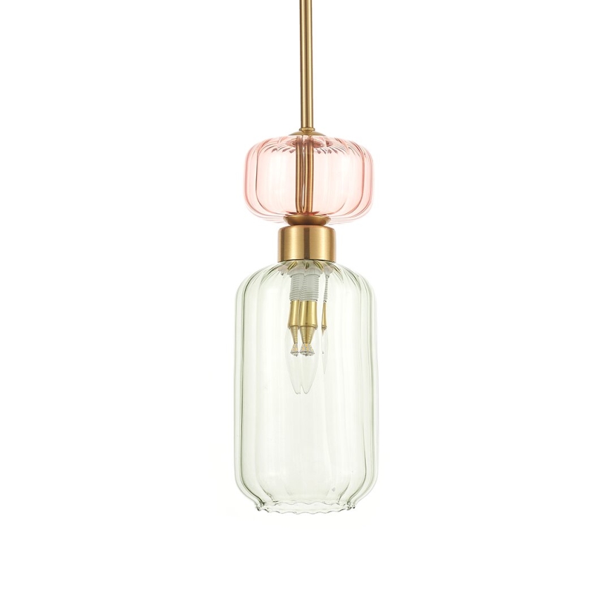 Ljuskrona med textilsladd MOLLY 1xE14/40W/230V diameter 12 cm guld/grön/rosa