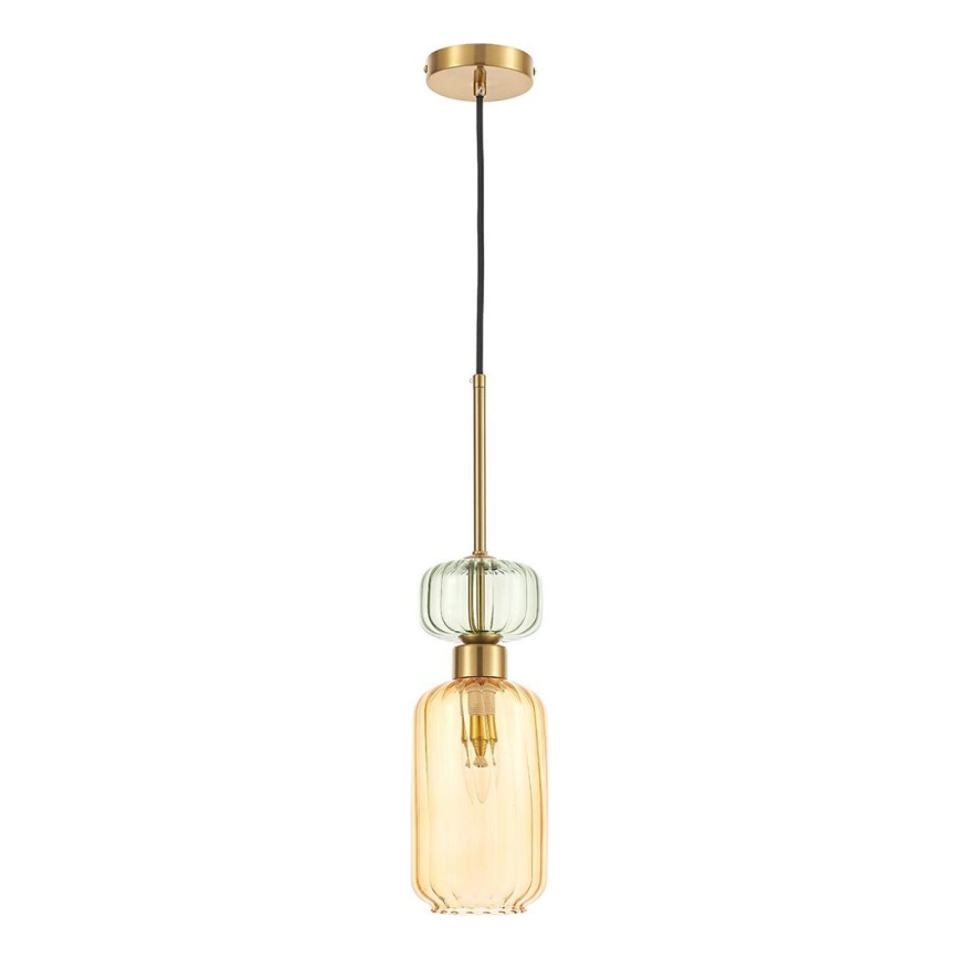 Ljuskrona med textilsladd MOLLY 1xE14/40W/230V diameter 12 cm guld/orange/grön