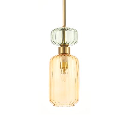 Ljuskrona med textilsladd MOLLY 1xE14/40W/230V diameter 12 cm guld/orange/grön
