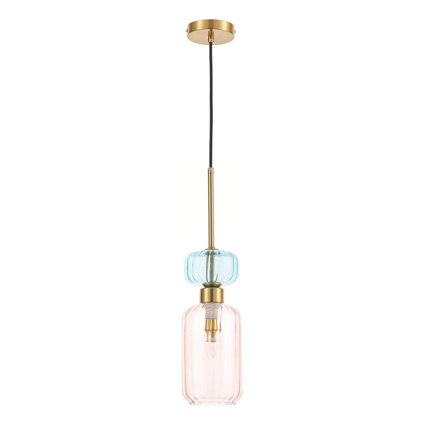 Ljuskrona med textilsladd MOLLY 1xE14/40W/230V diameter 12 cm guld/rosa/blå