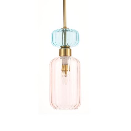 Ljuskrona med textilsladd MOLLY 1xE14/40W/230V diameter 12 cm guld/rosa/blå