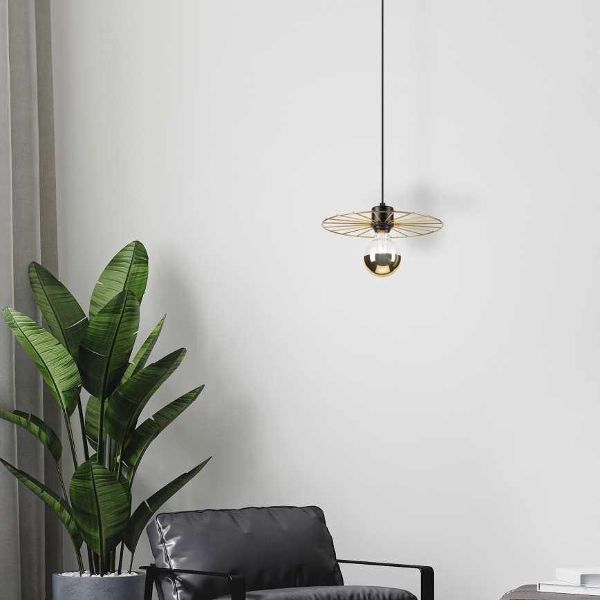 Ljuskrona med textilsladd MONTANA 1xE27/15W/230V diameter 30 cm guld/svart