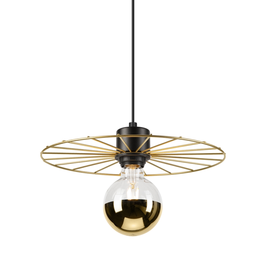 Ljuskrona med textilsladd MONTANA 1xE27/15W/230V diameter 30 cm guld/svart