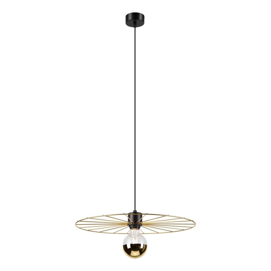 Ljuskrona med textilsladd MONTANA 1xE27/15W/230V diameter 45 cm guld/svart