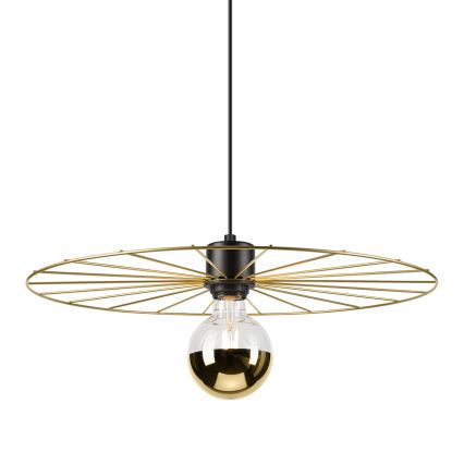 Ljuskrona med textilsladd MONTANA 1xE27/15W/230V diameter 45 cm guld/svart