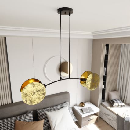 Ljuskrona med textilsladd MOTIF 2xE14/10W/230V guld