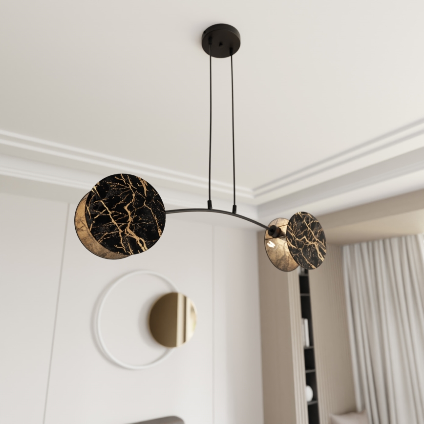 Ljuskrona med textilsladd MOTIF 2xE27/15W/230V svart/guld