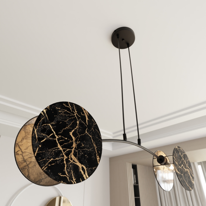 Ljuskrona med textilsladd MOTIF 2xE27/15W/230V svart/guld