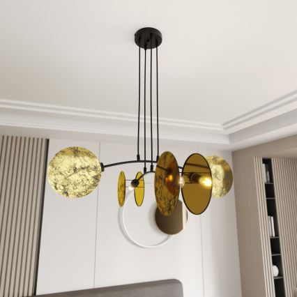 Ljuskrona med textilsladd MOTIF 4xE27/15W/230V guld