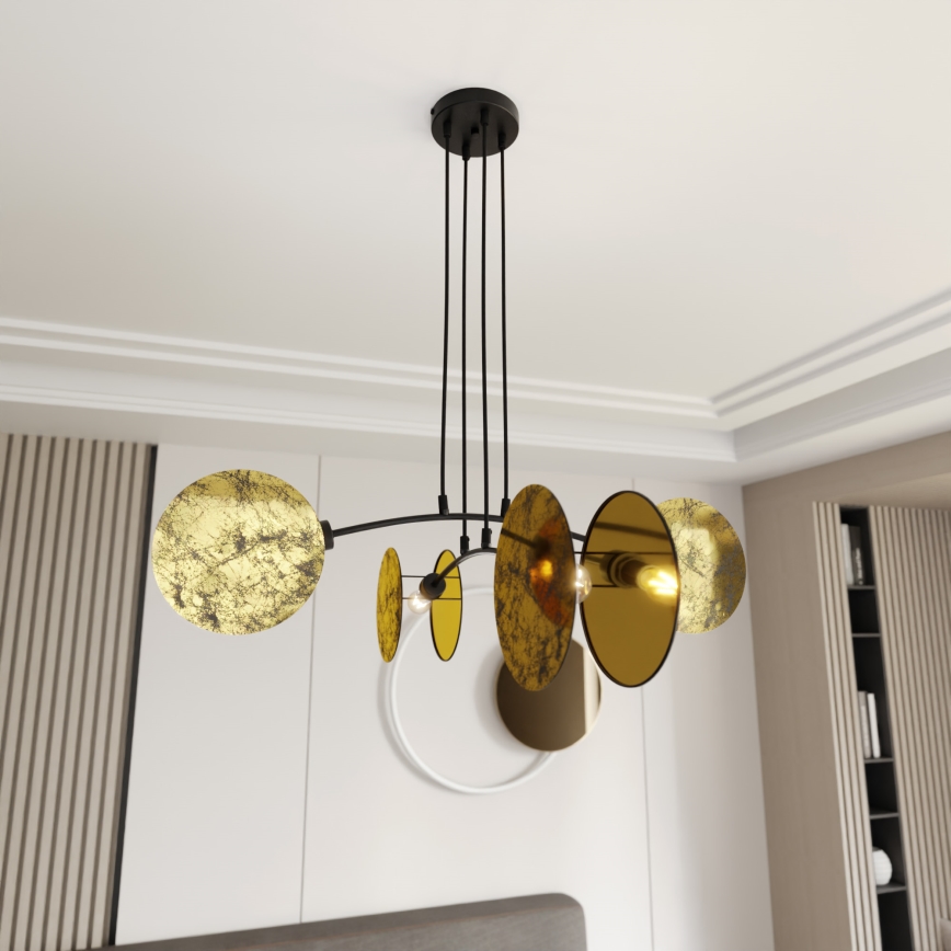 Ljuskrona med textilsladd MOTIF 4xE27/15W/230V guld