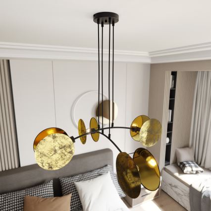 Ljuskrona med textilsladd MOTIF 4xE27/15W/230V guld