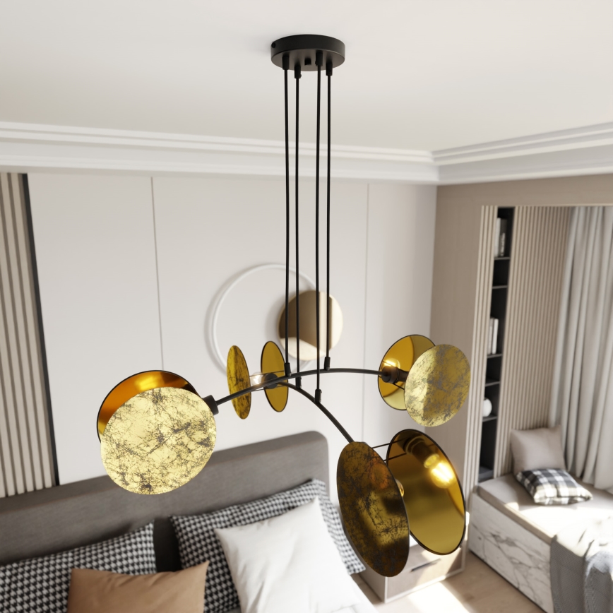 Ljuskrona med textilsladd MOTIF 4xE27/15W/230V guld