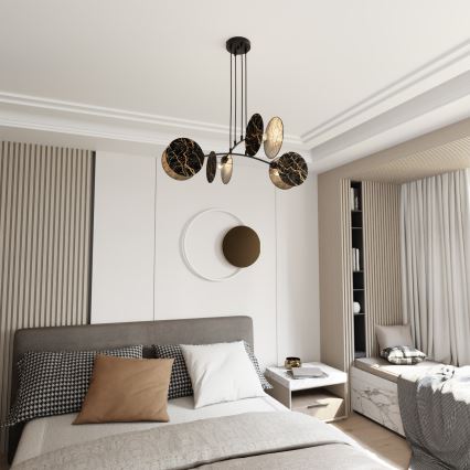 Ljuskrona med textilsladd MOTIF 4xE27/15W/230V svart/guld