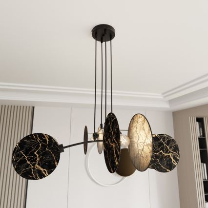 Ljuskrona med textilsladd MOTIF 4xE27/15W/230V svart/guld