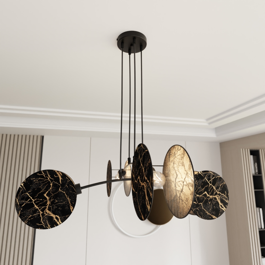 Ljuskrona med textilsladd MOTIF 4xE27/15W/230V svart/guld