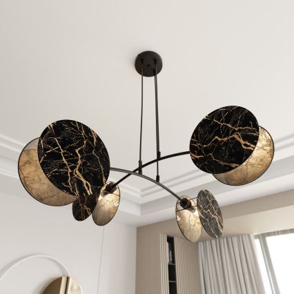 Ljuskrona med textilsladd MOTIF 4xE27/15W/230V svart/guld