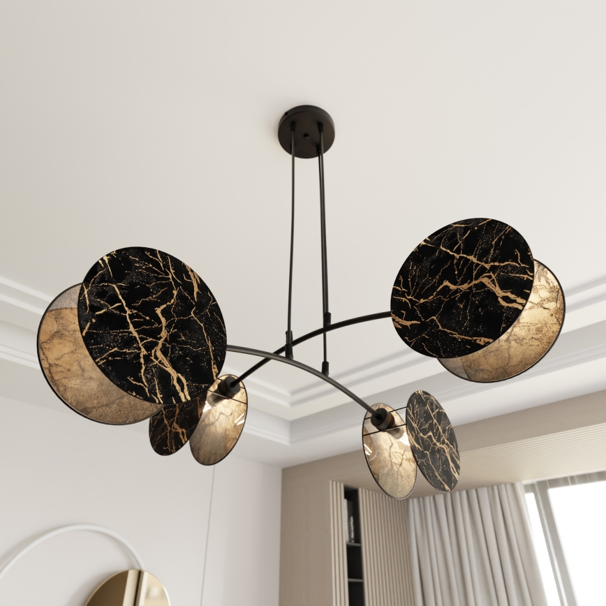 Ljuskrona med textilsladd MOTIF 4xE27/15W/230V svart/guld
