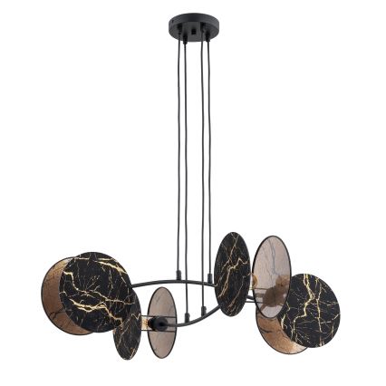 Ljuskrona med textilsladd MOTIF 4xE27/15W/230V svart/guld