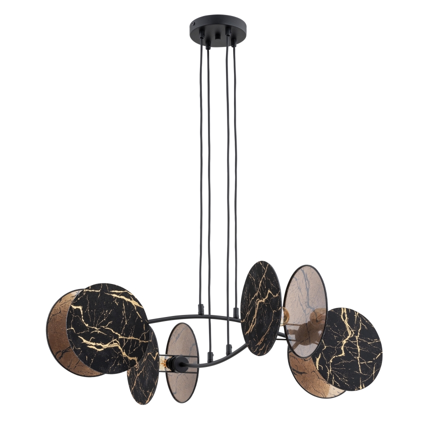 Ljuskrona med textilsladd MOTIF 4xE27/15W/230V svart/guld