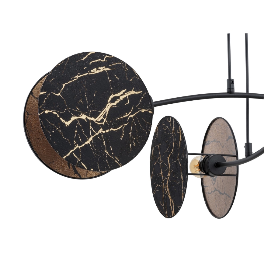 Ljuskrona med textilsladd MOTIF 4xE27/15W/230V svart/guld