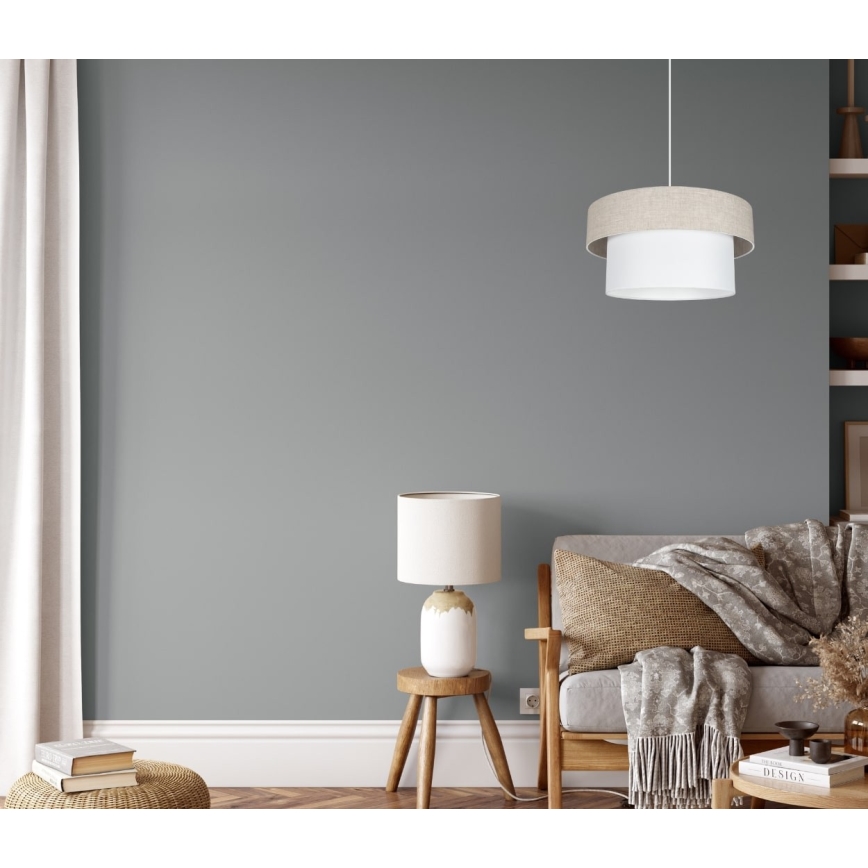 Ljuskrona med textilsladd NATA 1xE27/60W/230V beige