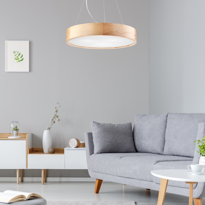 Ljuskrona med textilsladd NATURAL 3xE27/60W/230V ø 47 cm tall - FSC certifierade