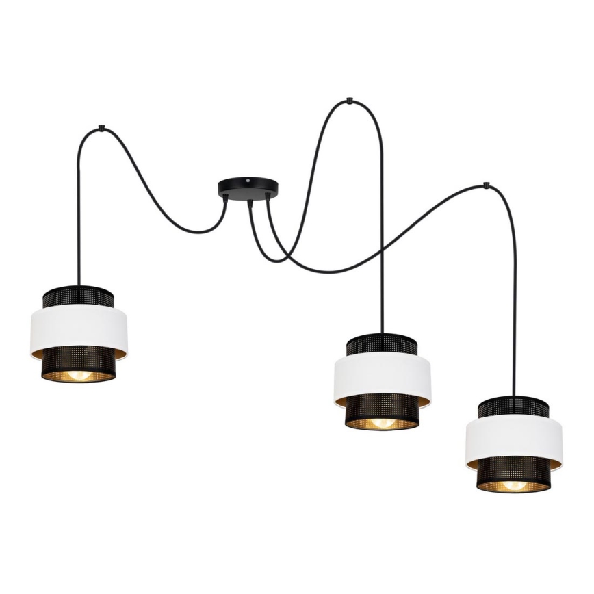 Ljuskrona med textilsladd NESS 3xE27/60W/230V spindel svart/vit