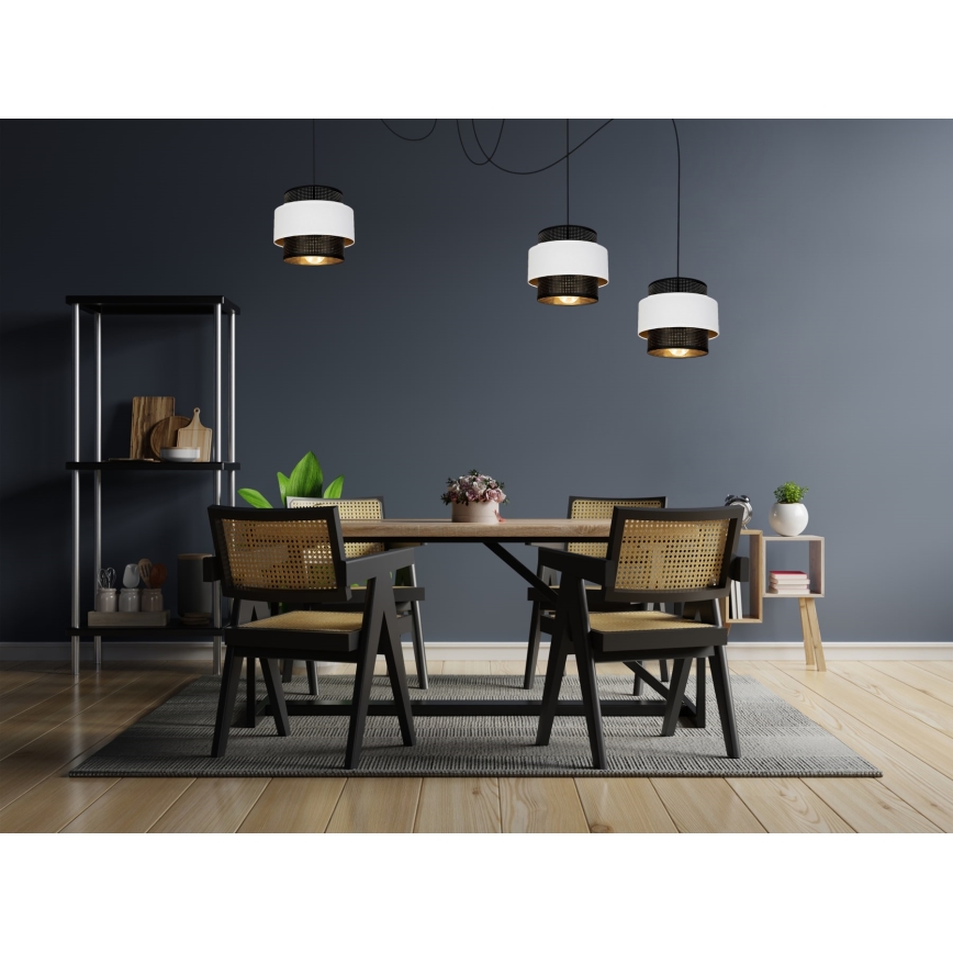 Ljuskrona med textilsladd NESS 3xE27/60W/230V spindel svart/vit
