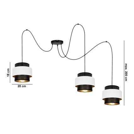 Ljuskrona med textilsladd NESS 3xE27/60W/230V spindel svart/vit