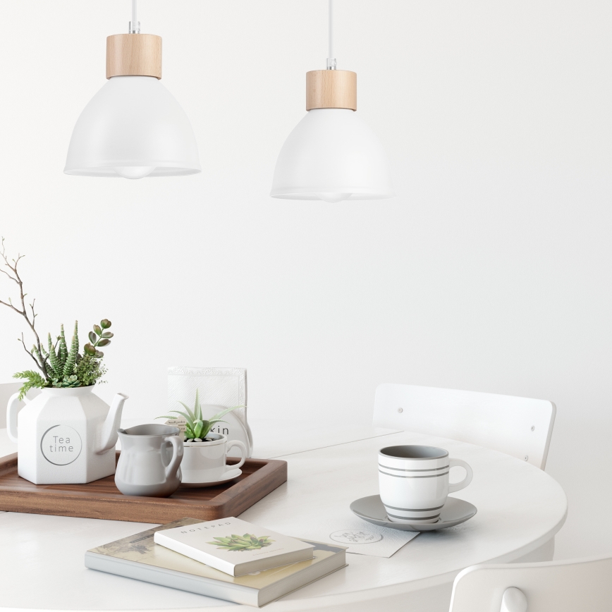 Ljuskrona med textilsladd NICO 2xE27/60W/230V vit/bok