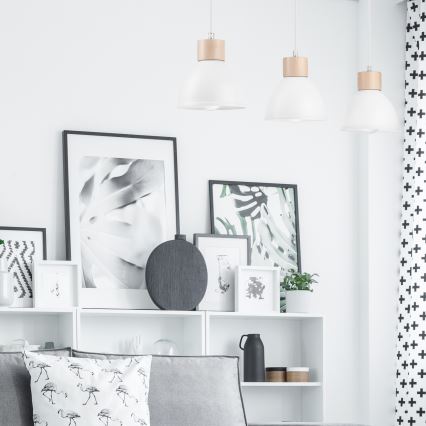 Ljuskrona med textilsladd NICO 3xE27/60W/230V vit/bok