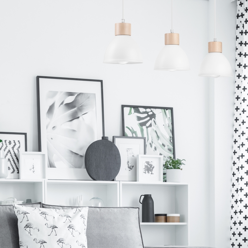 Ljuskrona med textilsladd NICO 3xE27/60W/230V vit/bok
