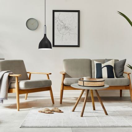 Ljuskrona med textilsladd NOAK 1xE27/15W/230V svart/skinande krom