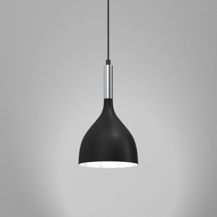 Ljuskrona med textilsladd NOAK 1xE27/15W/230V svart/skinande krom
