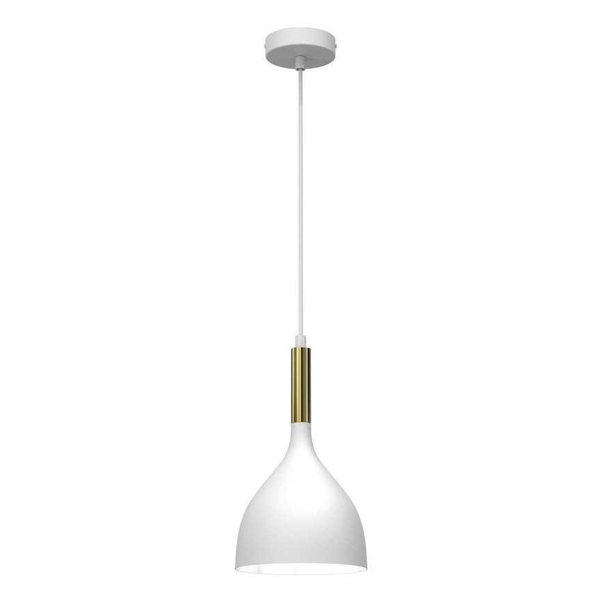 Ljuskrona med textilsladd NOAK 1xE27/15W/230V vit/guld