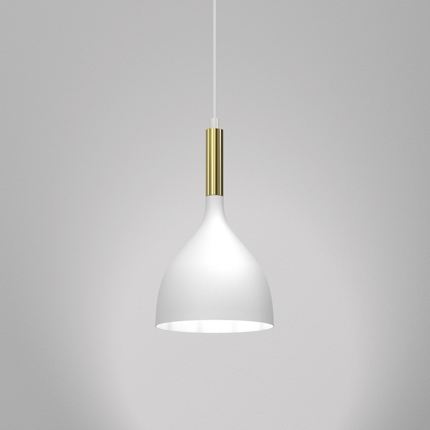 Ljuskrona med textilsladd NOAK 1xE27/15W/230V vit/guld