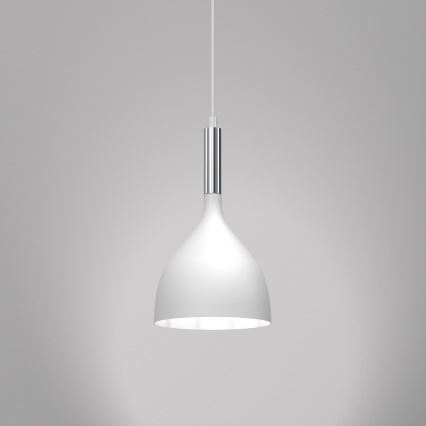 Ljuskrona med textilsladd NOAK 1xE27/15W/230V vit/skinande krom