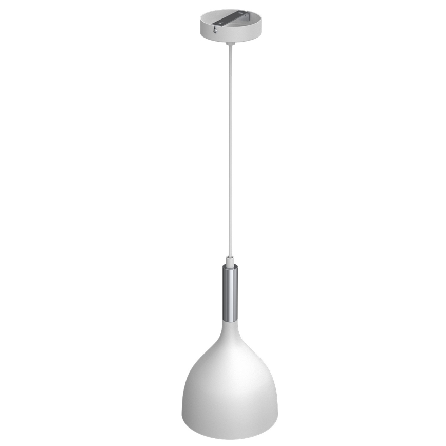Ljuskrona med textilsladd NOAK 1xE27/15W/230V vit/skinande krom