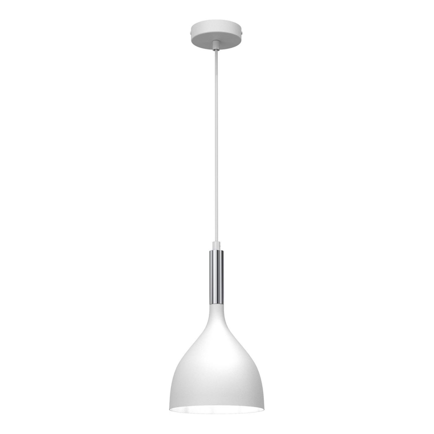Ljuskrona med textilsladd NOAK 1xE27/15W/230V vit/skinande krom