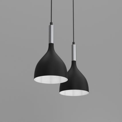 Ljuskrona med textilsladd NOAK 2xE27/15W/230V svart/skinande krom