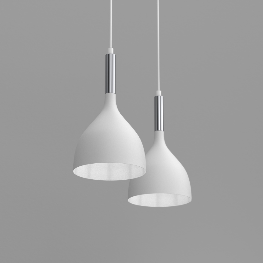 Ljuskrona med textilsladd NOAK 2xE27/15W/230V vit/skinande krom