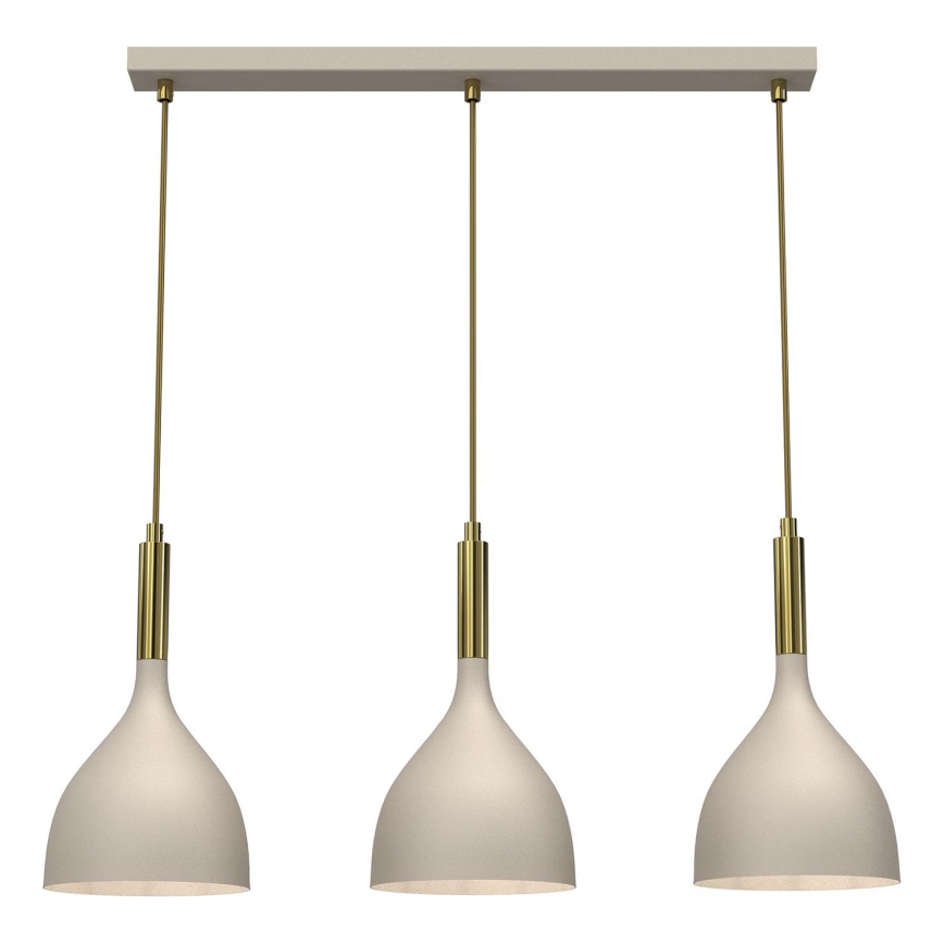 Ljuskrona med textilsladd NOAK 3xE27/15W/230V beige/guld