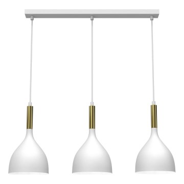 Ljuskrona med textilsladd NOAK 3xE27/15W/230V vit/guld