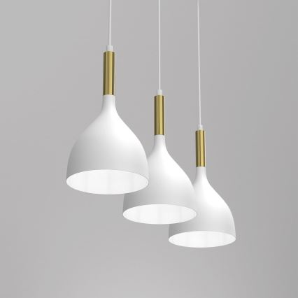 Ljuskrona med textilsladd NOAK 3xE27/15W/230V vit/guld