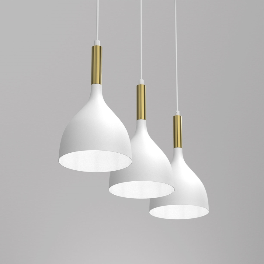 Ljuskrona med textilsladd NOAK 3xE27/15W/230V vit/guld