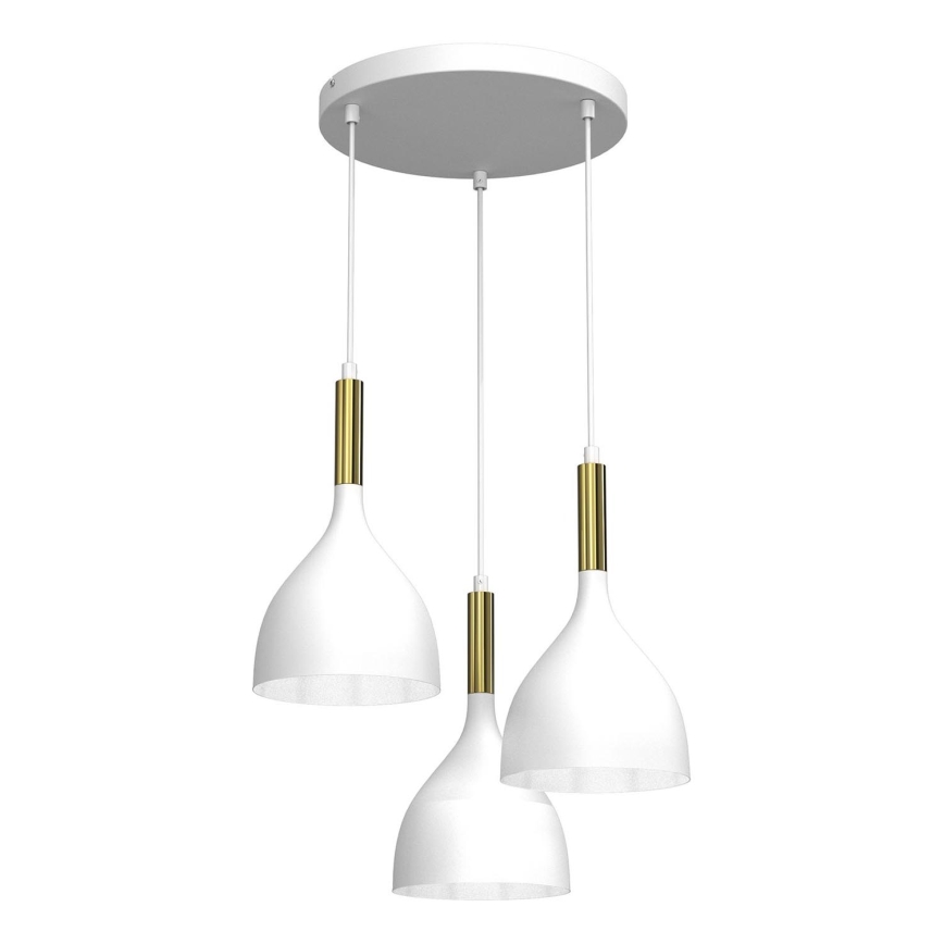 Ljuskrona med textilsladd NOAK 3xE27/15W/230V vit/guld